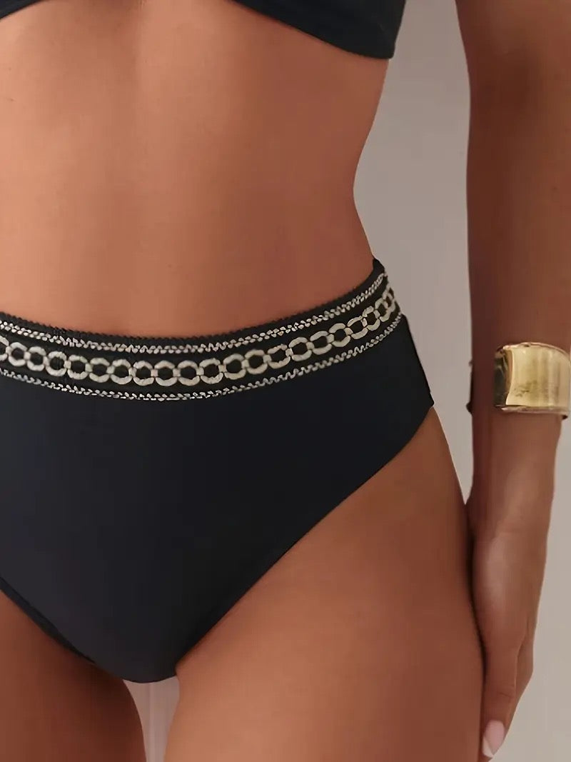 Zincir Detaylı Siyah Yüksek Bel Bikini Takımı