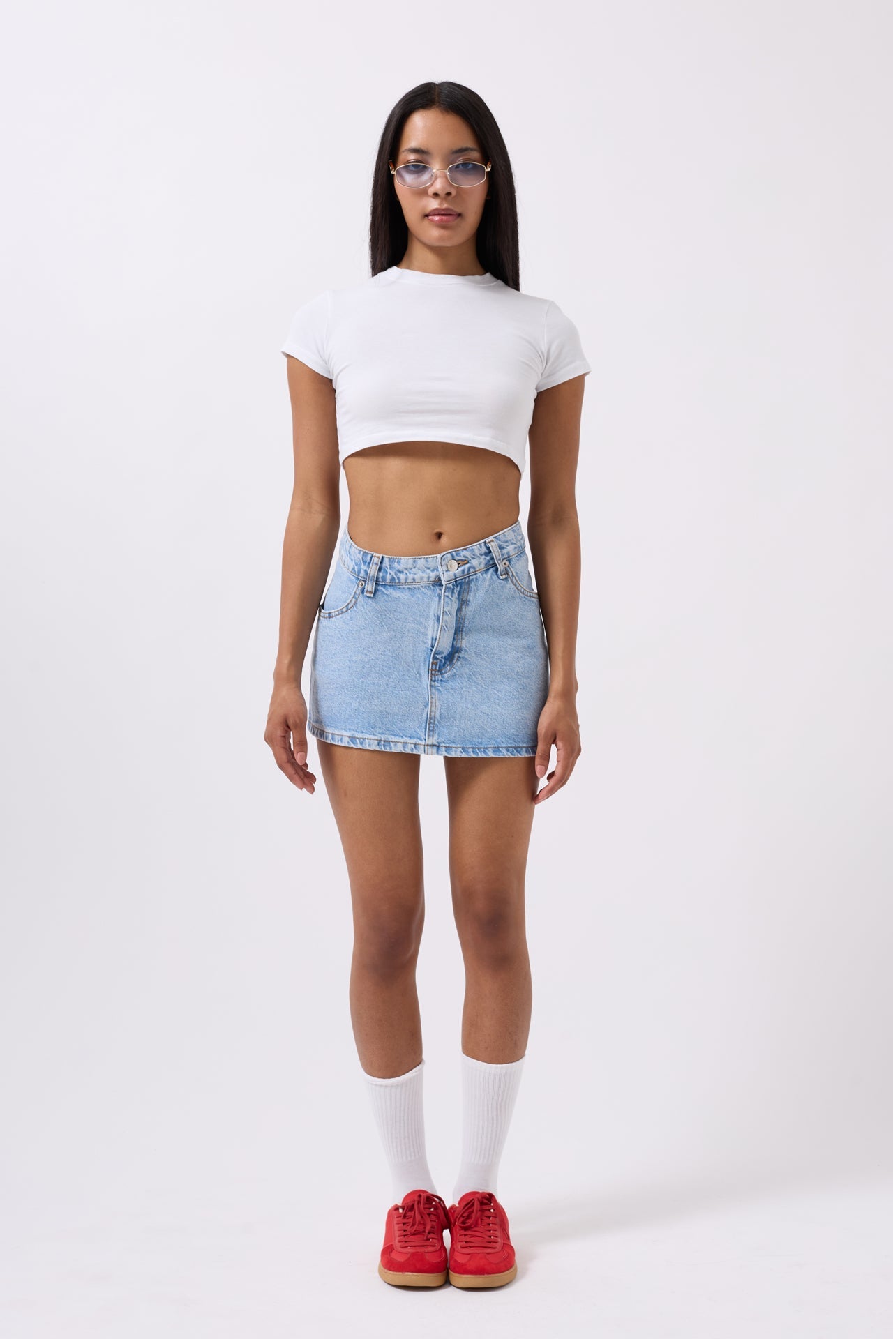 Asimetrik Bel Denim Mini Mavi Etek