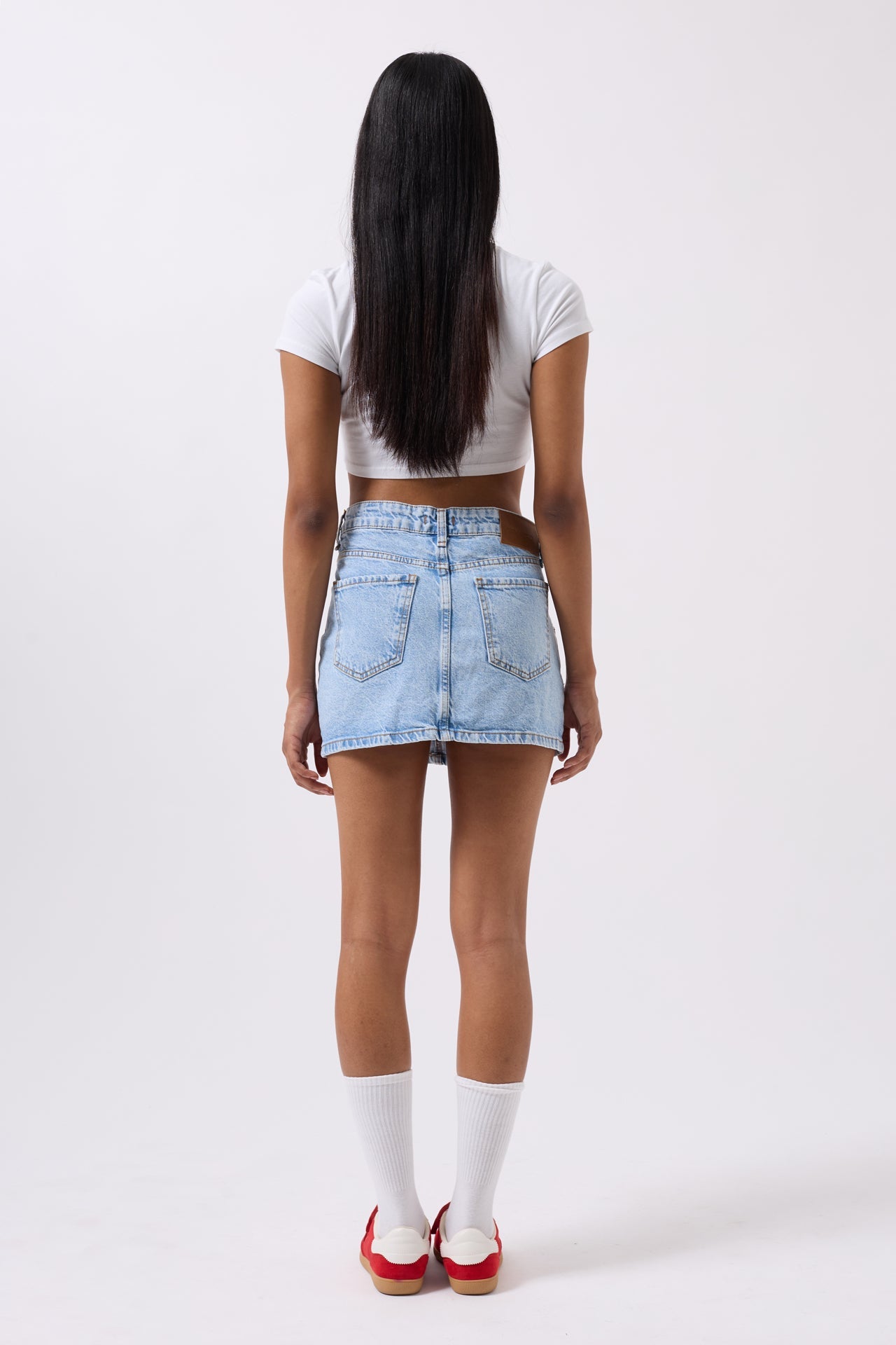 Asimetrik Bel Denim Mini Mavi Etek