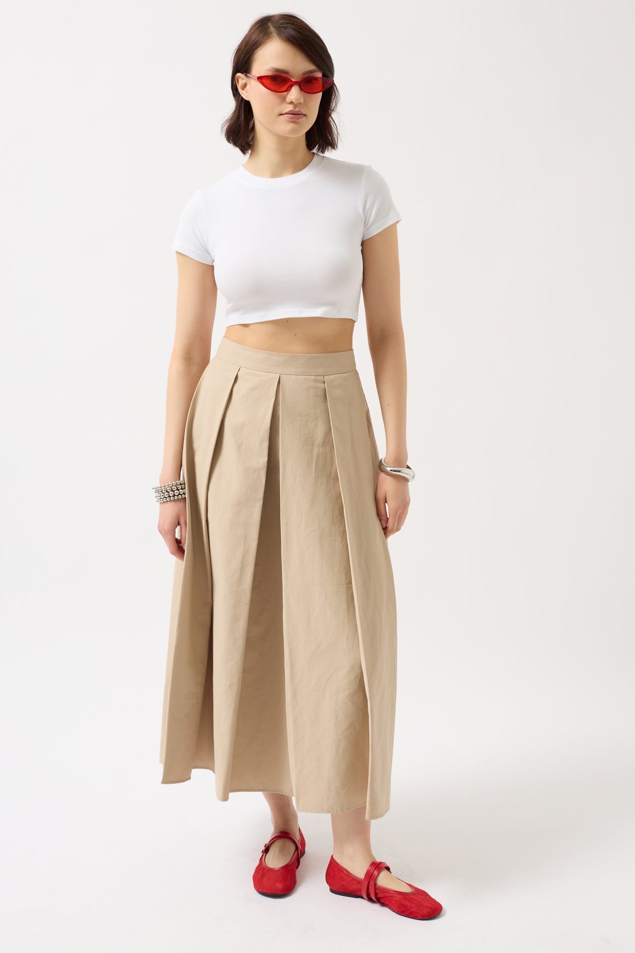 Likralı Basic Crop Beyaz T-Shirt
