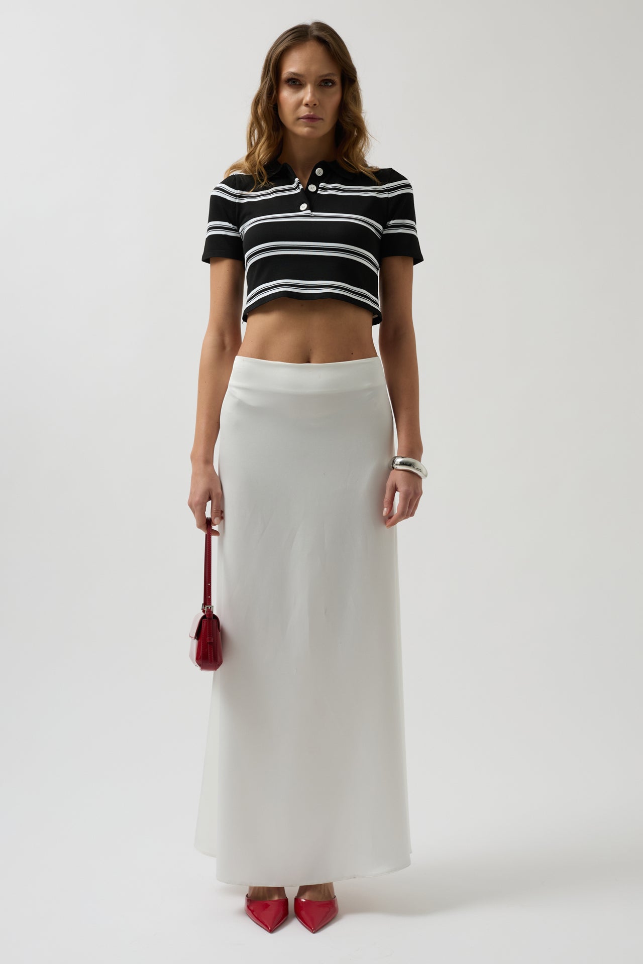 Polo Yaka Crop Siyah T-Shirt