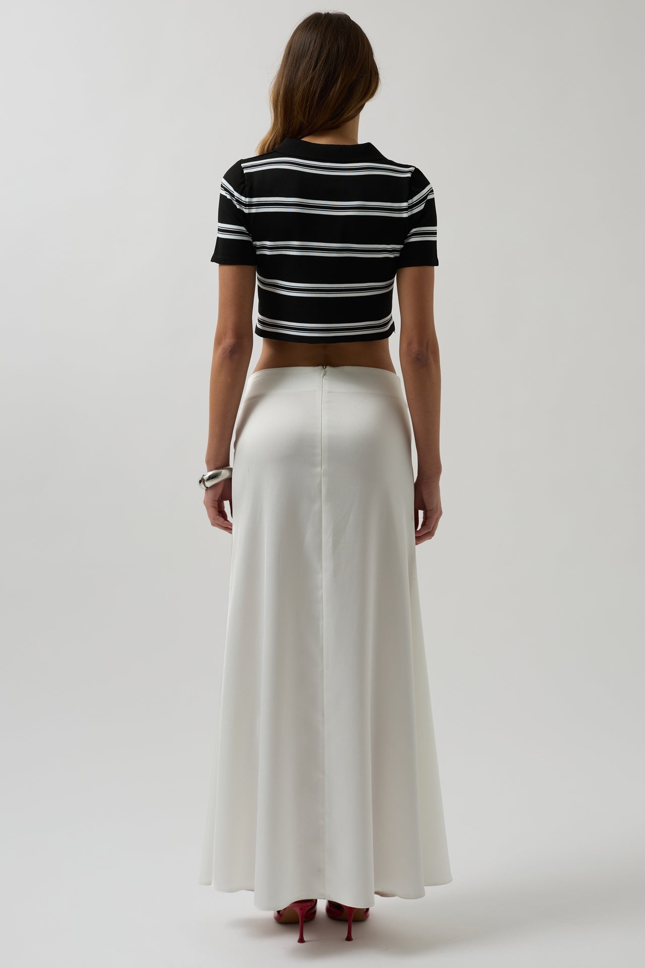 Polo Yaka Crop Siyah T-Shirt