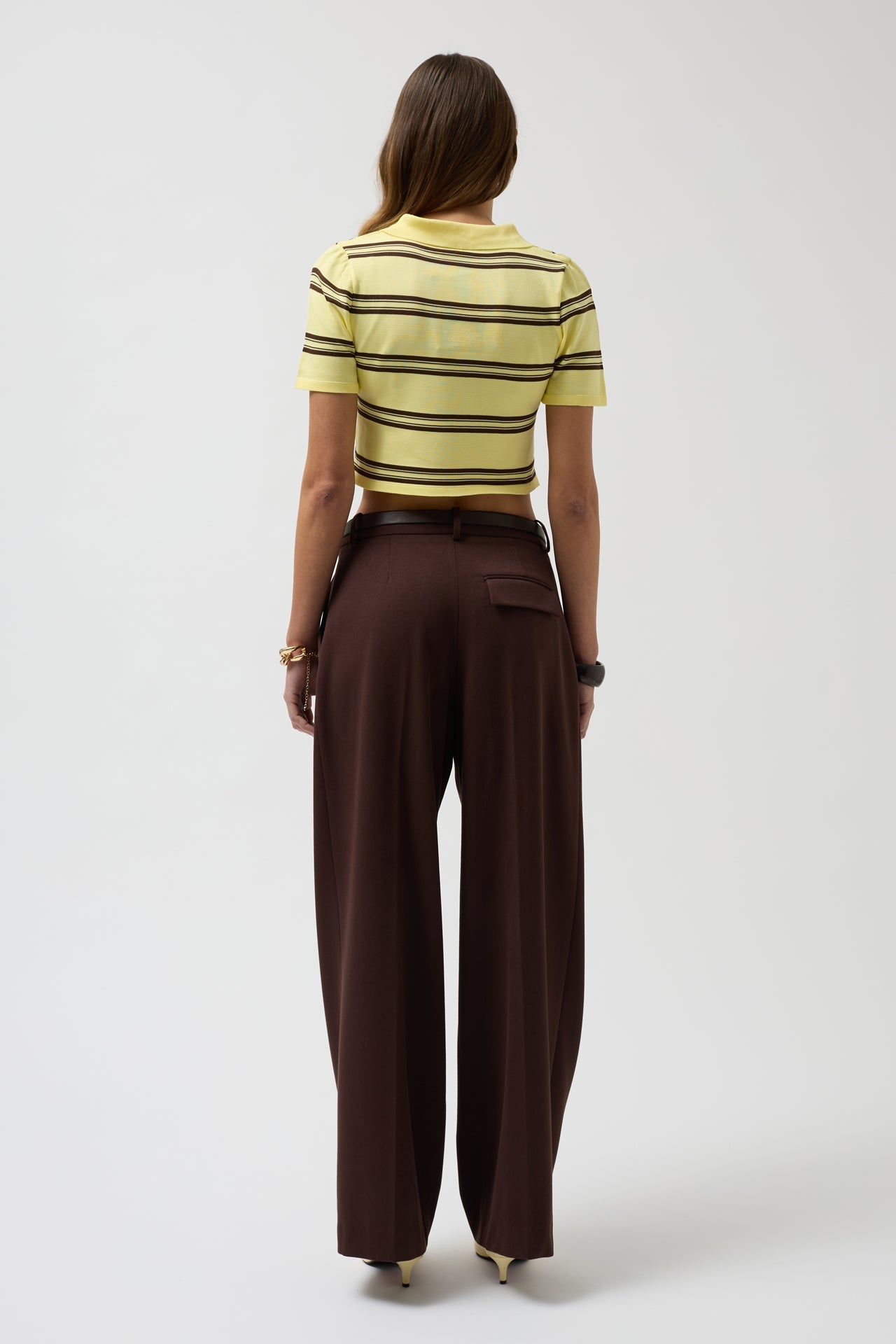 Polo Yaka Crop Sarı T-Shirt