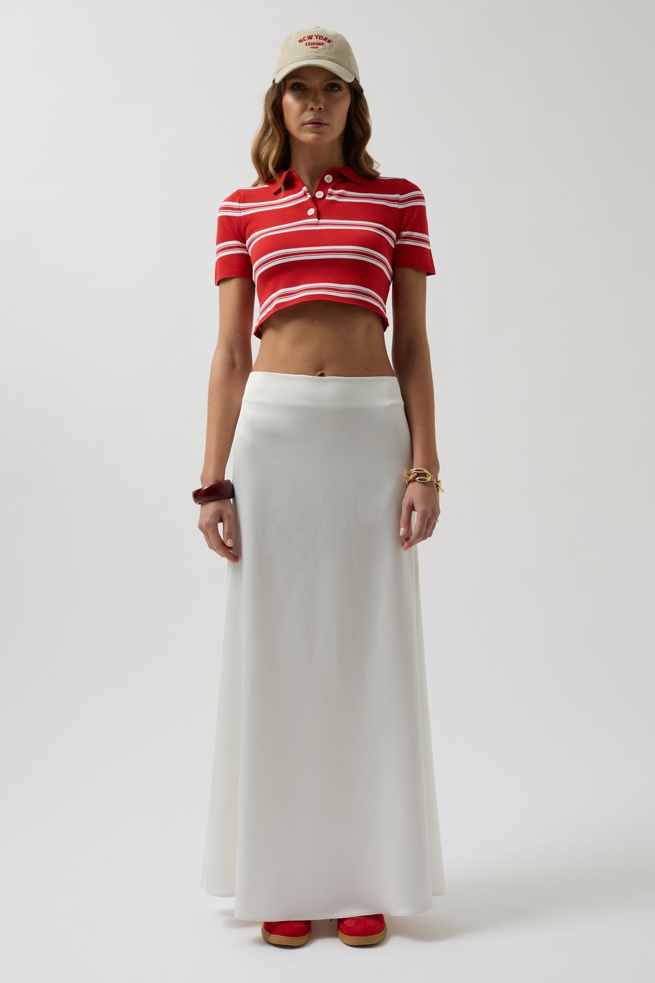 Polo Yaka Crop Kırmızı T-Shirt
