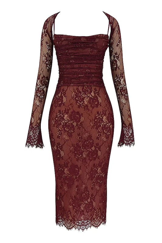 Edith Lace Midi Elbise