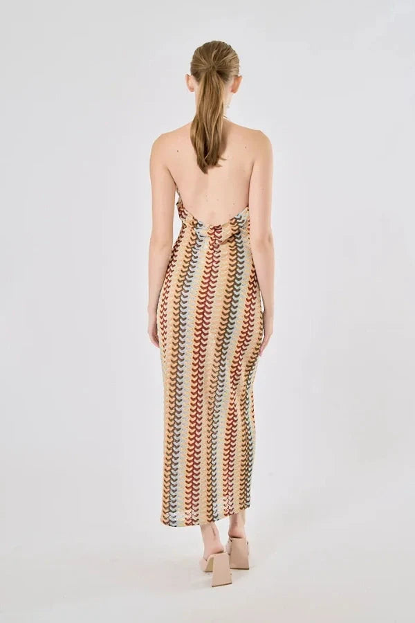 Boho Rainbow Crochet Maxi Elbise