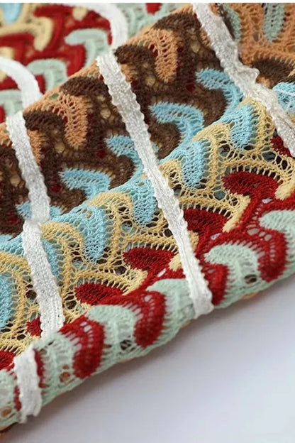 Boho Rainbow Crochet Maxi Elbise