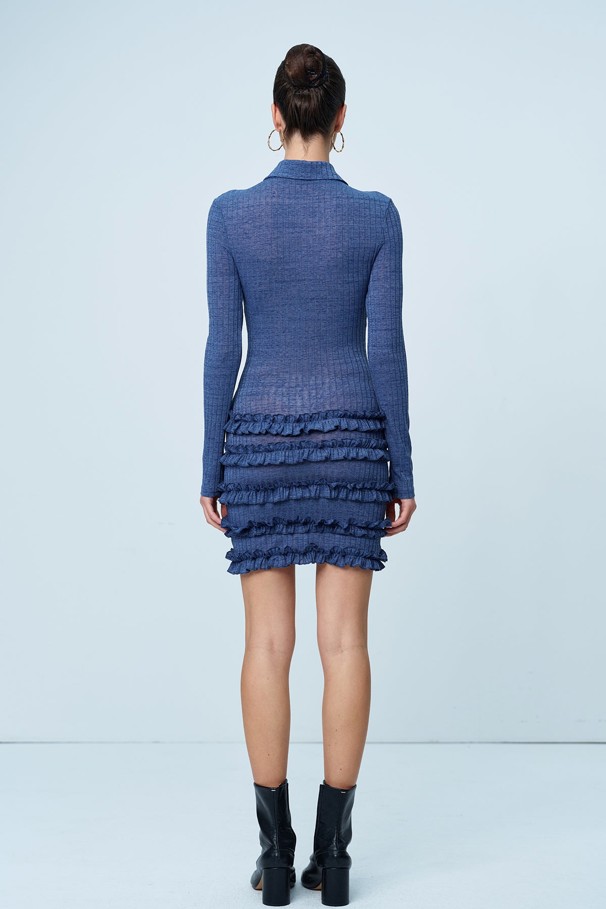 Aethwy Fırfırlı Bodycon Örgü Mini Elbise