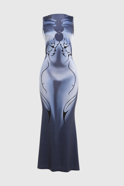 Aliyas Kesik Desenli Bodycon Maxi Elbise