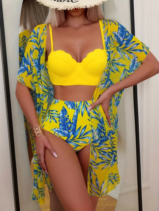 Tropik Işık 3’lü Bikini & Pareo Takım