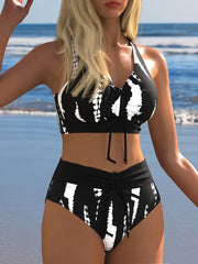 Monokrom Desenli Yüksek Bel Bikini Takımı