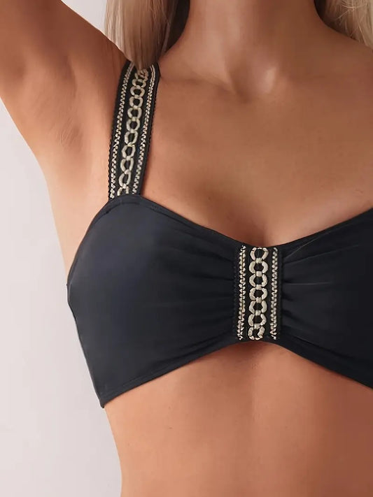 Zincir Detaylı Siyah Yüksek Bel Bikini Takımı