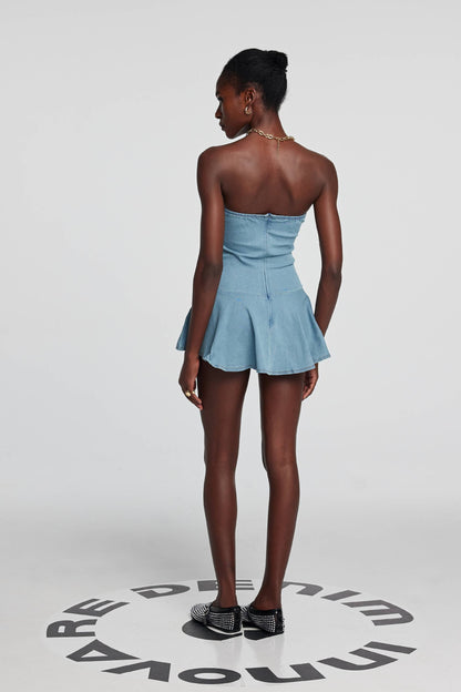 Leora Straplez Bodycon Denim Elbise Açık Mavi