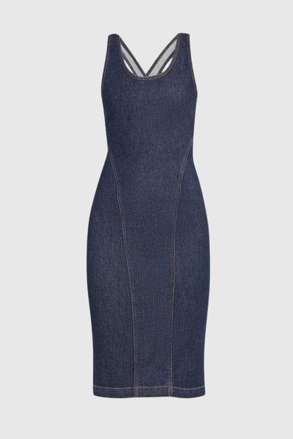Milena Sırtı Açık Bodycon Çapraz Midi Elbise