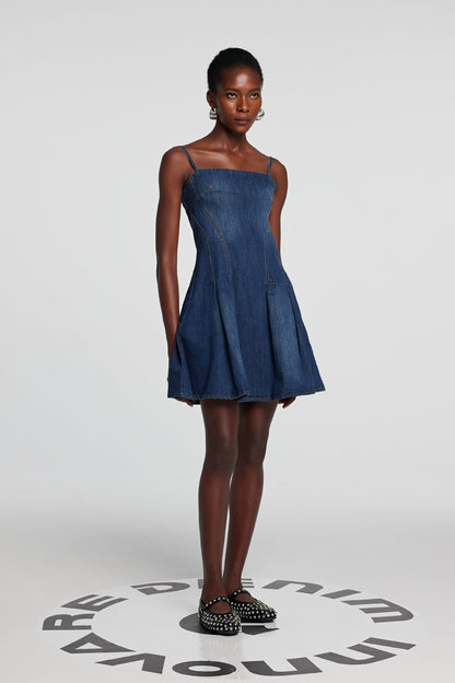 Shay Spagetti Mini Denim Elbise