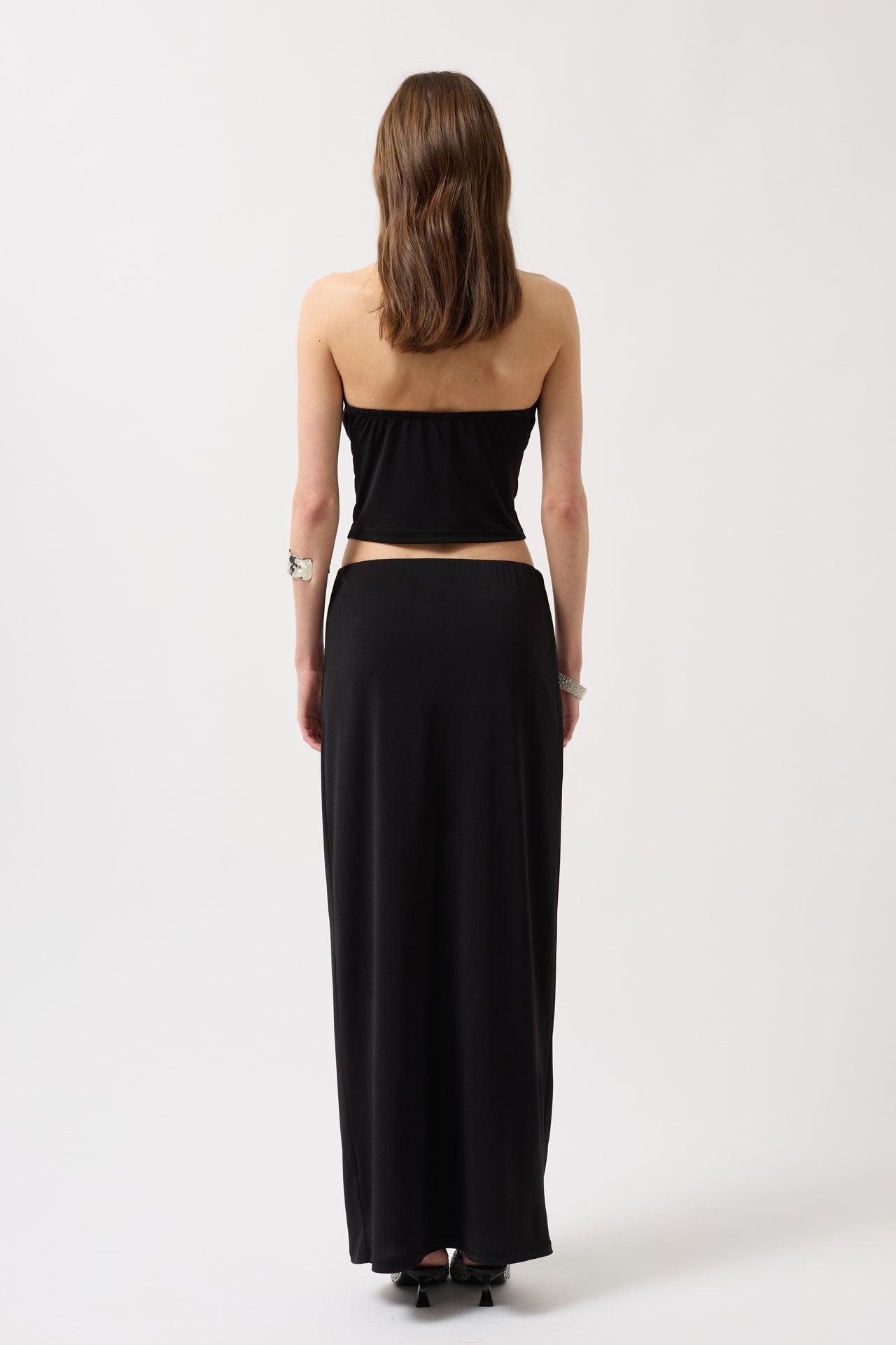 Degaje Yaka Crop Siyah Bluz