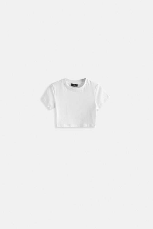 Likralı Basic Crop Beyaz T-Shirt