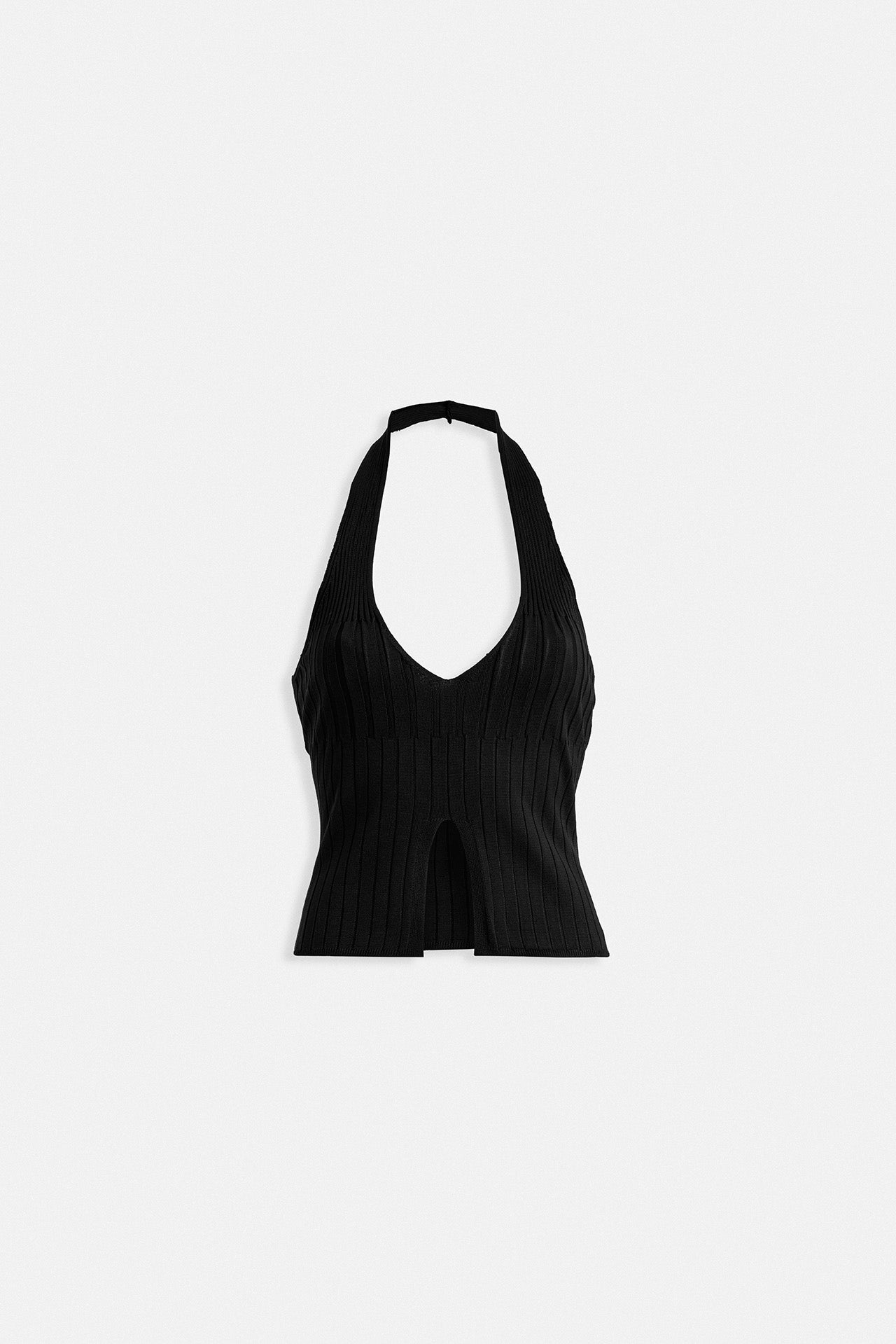 V Detay Dokulu Crop Siyah Bluz